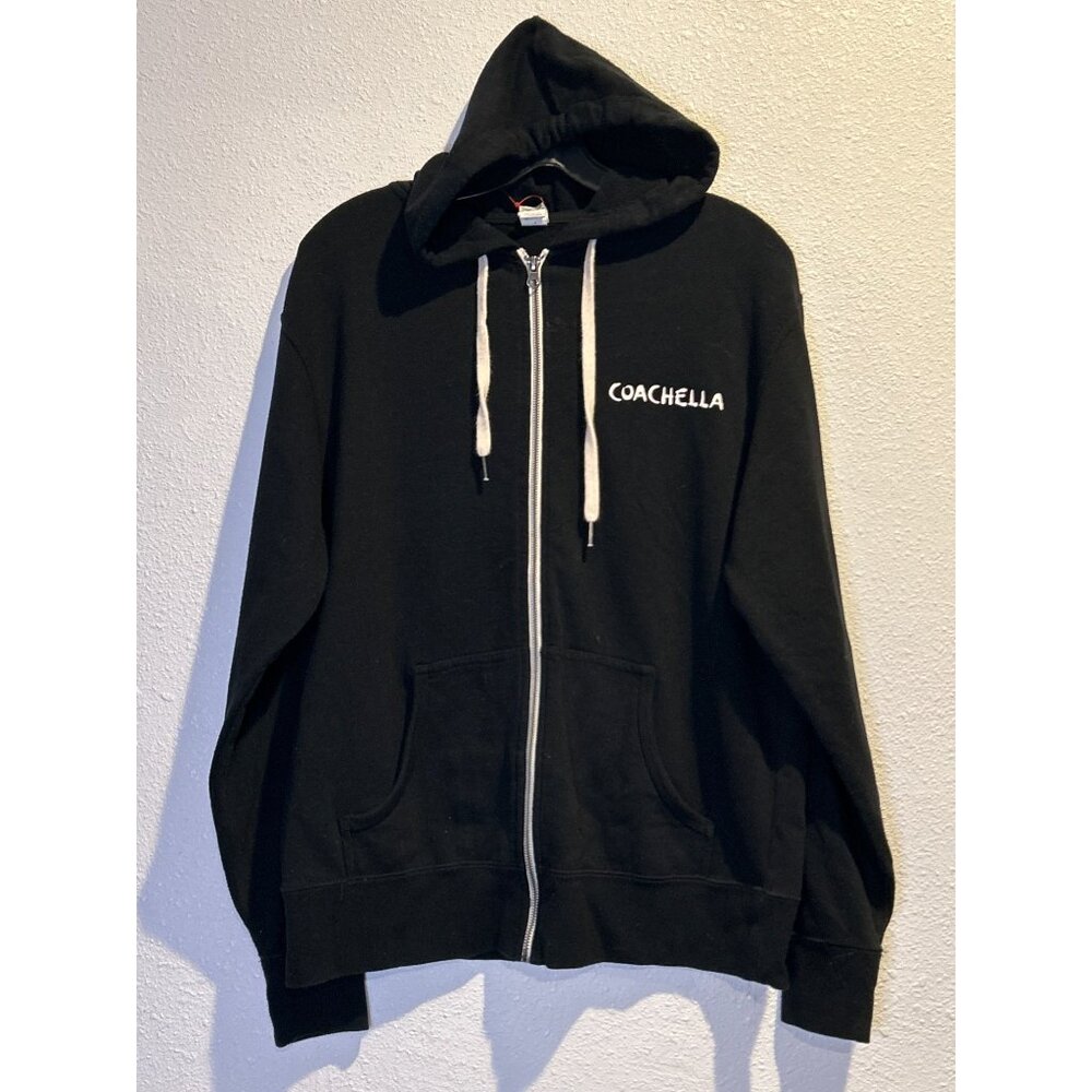 Coachella Hoodie Mens MEDIUM Black Full Zip 2019 Lineup Thumbholes